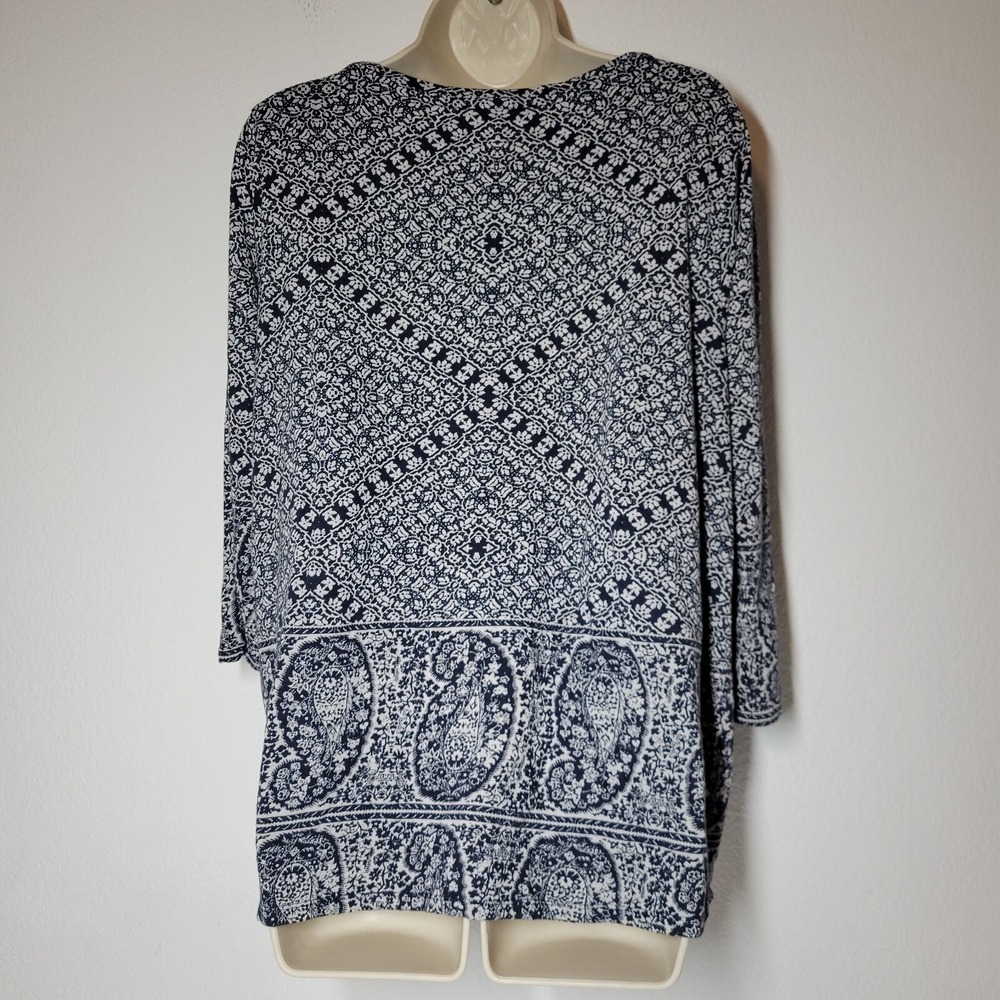 Lucky Brand Womens Sz 1X Blue Paisley Peasant Tunic Top Blouse Boho Hippie - Picture 9 of 10
